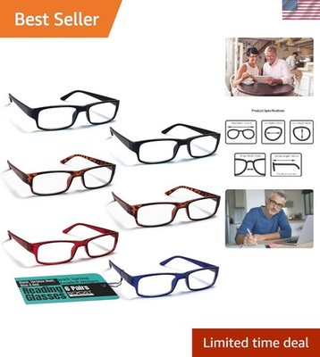 6 Pack Reading Glasses by , Traditional Frames in Assorted Colors, for Men an...