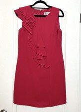 Red Floral Appliqué & Ruffle Sleeveless Shift Dress Sz 8P Lined Evening Holiday