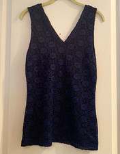 Banana Republic Women s Navy Floral Lace Lined V-Neck Sleeveless Tank Size S