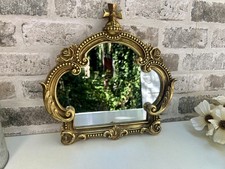 30cm Distressed Gold Baroque Crown Wall Mirror - Shabby Chic