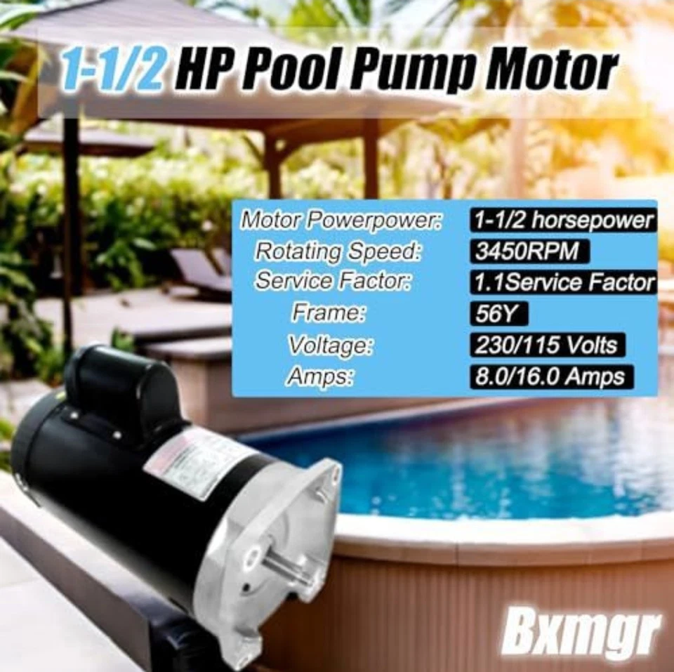 B2854 1.5 HP Pool Pump Motor 3450RPM 230/115V Square Flange - Fits Century Smith - Image 2 of 4