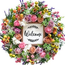 Spring Summer Wreath For Front Door Welcome Sign Artificial Flower 18 Inch