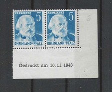 FZ Rh-Pfalz Mi-Nr 34 postfrisches Paar mit Druckdatum 16.11.48
