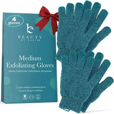 Exfoliating Glove (4 pcs, 2 Pairs) - Medium Shower Gloves for Body Scrub, Exf...