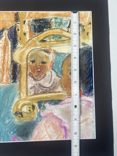 Vtg Pastel Drawing Of Child Looking In Mirror Matted 14x11” Artwork Colorful - Picture 9 of 9