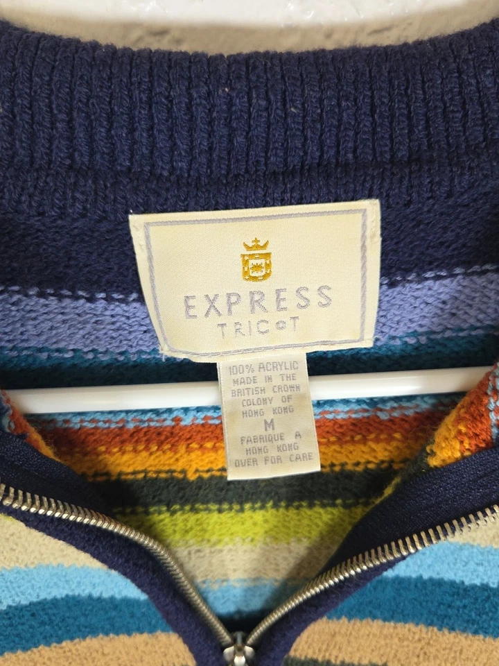 Suéter Vintage Express Tricot 1/4 Cremallera Pullover Rayas Multicolor Mediano Foto 2 de 3