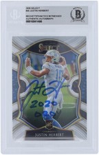 Justin Herbert Chargers Signed 2020 Panini Select #44 Beckett Rookie Card w/Insc. rookie card picture