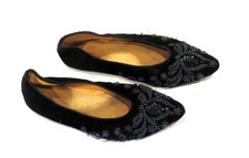 Black velvet beaded vintage shoes, babouche, sz. 5