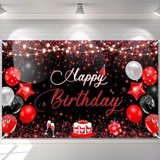 Red and Black Happy Birthday Banner for Men Women Red and Black Birthday Party