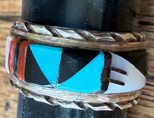 Vintage Native American Zuni Sterling Silver Turquoise Harvey Ring, Size 6 1/2