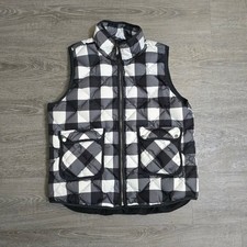 Woolrich Puffer Vest Black White Buffalo Plaid Quilted Full Zip Size XL