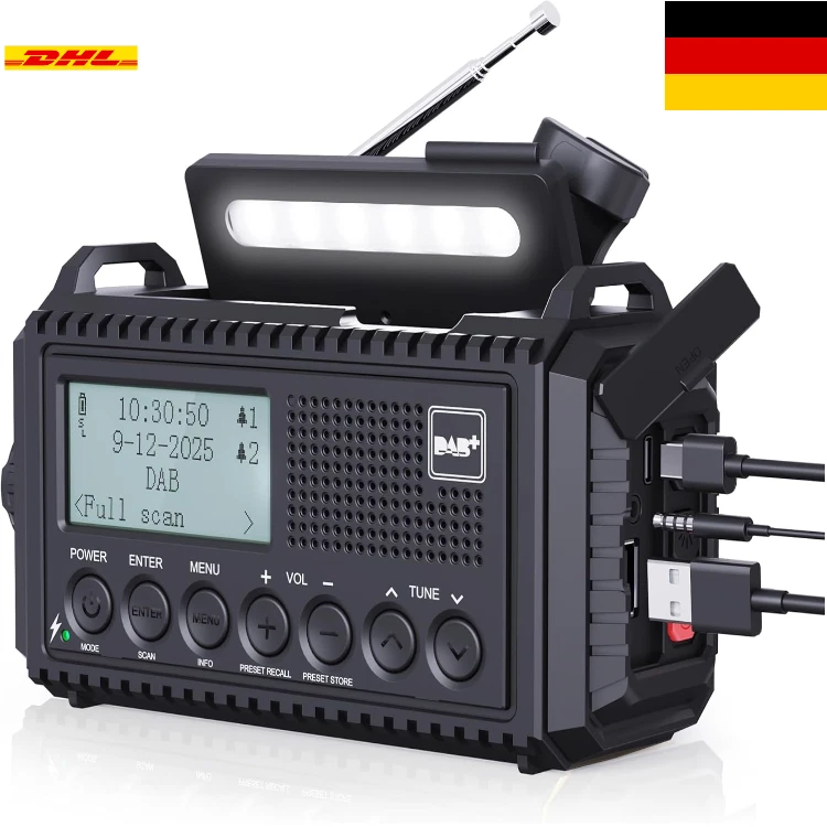 dab/dab+/ukw digitalradio mit eingebaute 5000mah akku solar radio notfallradi...