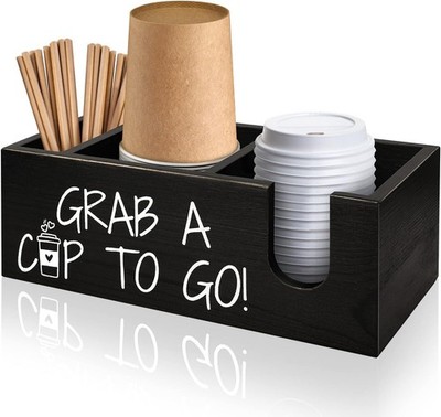 Coffee Stat Organizer for Cup and lid Stora Box, Farmhouse Wood