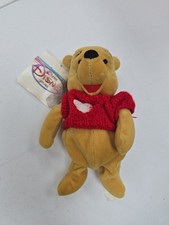 Disney Store - Winnie The Pooh - 8" Bean Bag Plush - Red Sweater with Heart