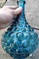 Genie Blue Art Glass Bubble  Bottle Made in Italy Glossy Finish VINTAGE