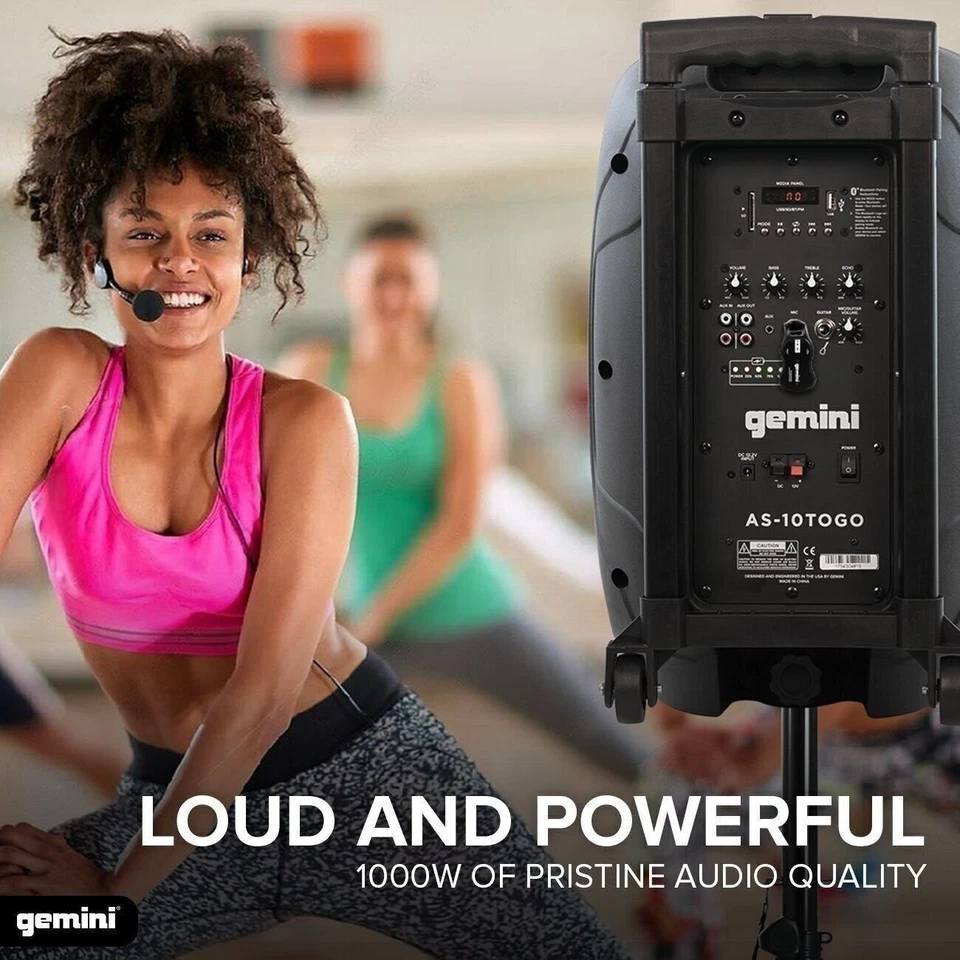 Gemini DJ Audio Equipment 10" Inch Portable Wireless Bluetooth PA Speaker Gift - Image 2 of 4