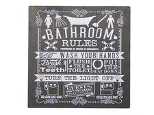 Bathroom Rules Funny Toilet Sign Shelf Sitter Wall Art Door Decor Print 5" x 5"