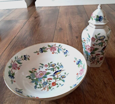 Aynsley Pembroke Reproduktion Schale und Deckelvase Motiv Eisvogel