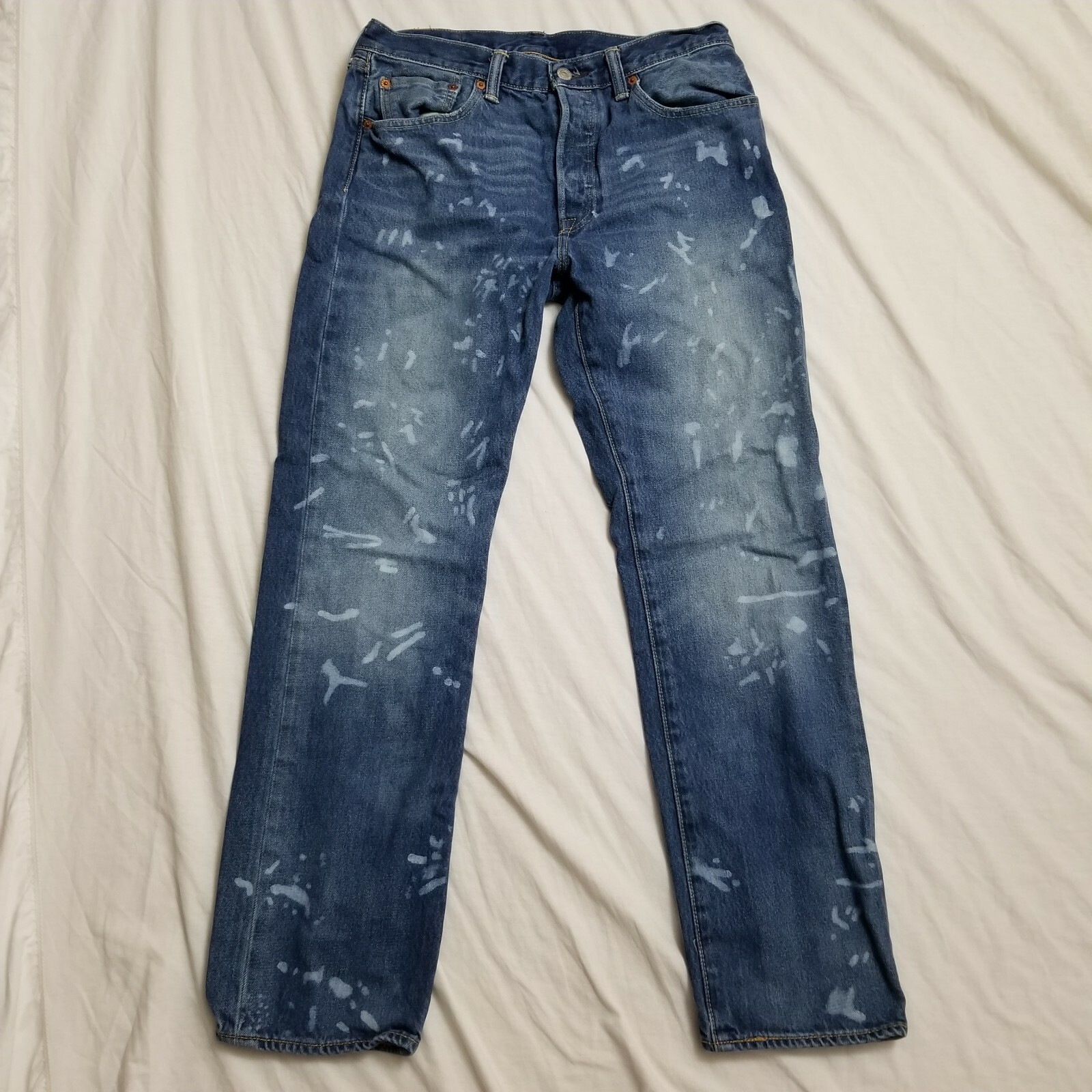 Levi's 501 Paint Splatter Bleached Jeans Faded 00501… Gem