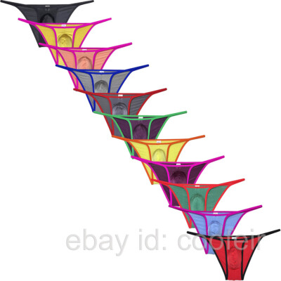 Men Thin-Belt Cheek Briefs Underwear Bulge Pouch Panties Rib Low-Rise Underpants