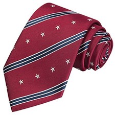 100 Silk Patriotic Tie USA Necktie 4th Of July Stars N Stripes Regular Red