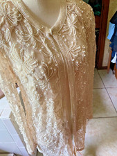 Scala Silk Dress M. Sequins Heavy Beading Formal Evening Sheer VTG Has Damage