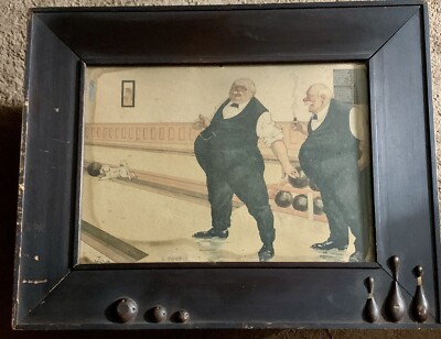 Antique Bowling Framed Litho Art By Bernhardt Wall 1905 Entitled A