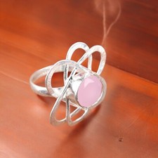 Natural Rose Chalcedony Gemstone 925 Sterling Silver Handmade Ring All Size DD