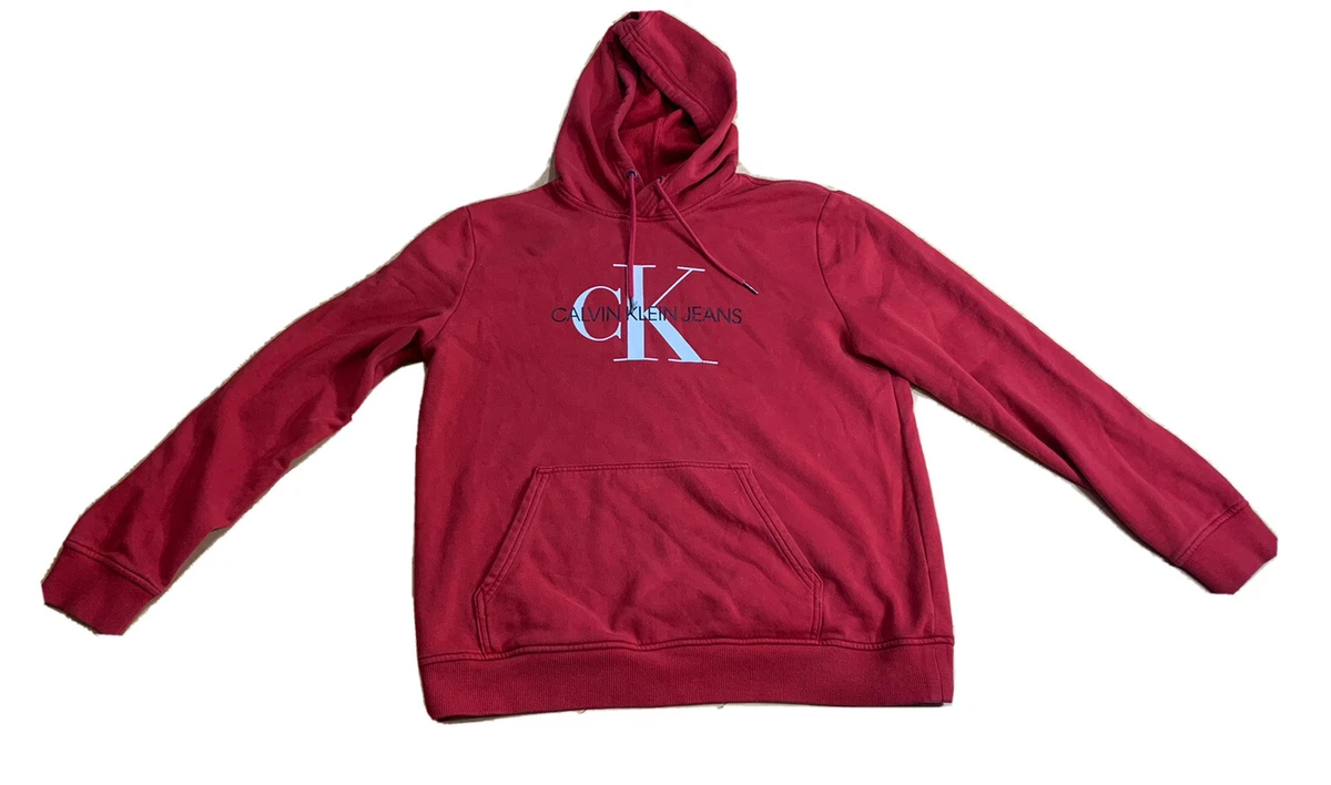 Calvin Klein Men s Red Spell Out Hoodie Sweatshirt Size Large