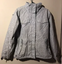 Columbia Convert Women Ski/Winter Hooded Jacket Fleece Lined White/Blue Med FLAW