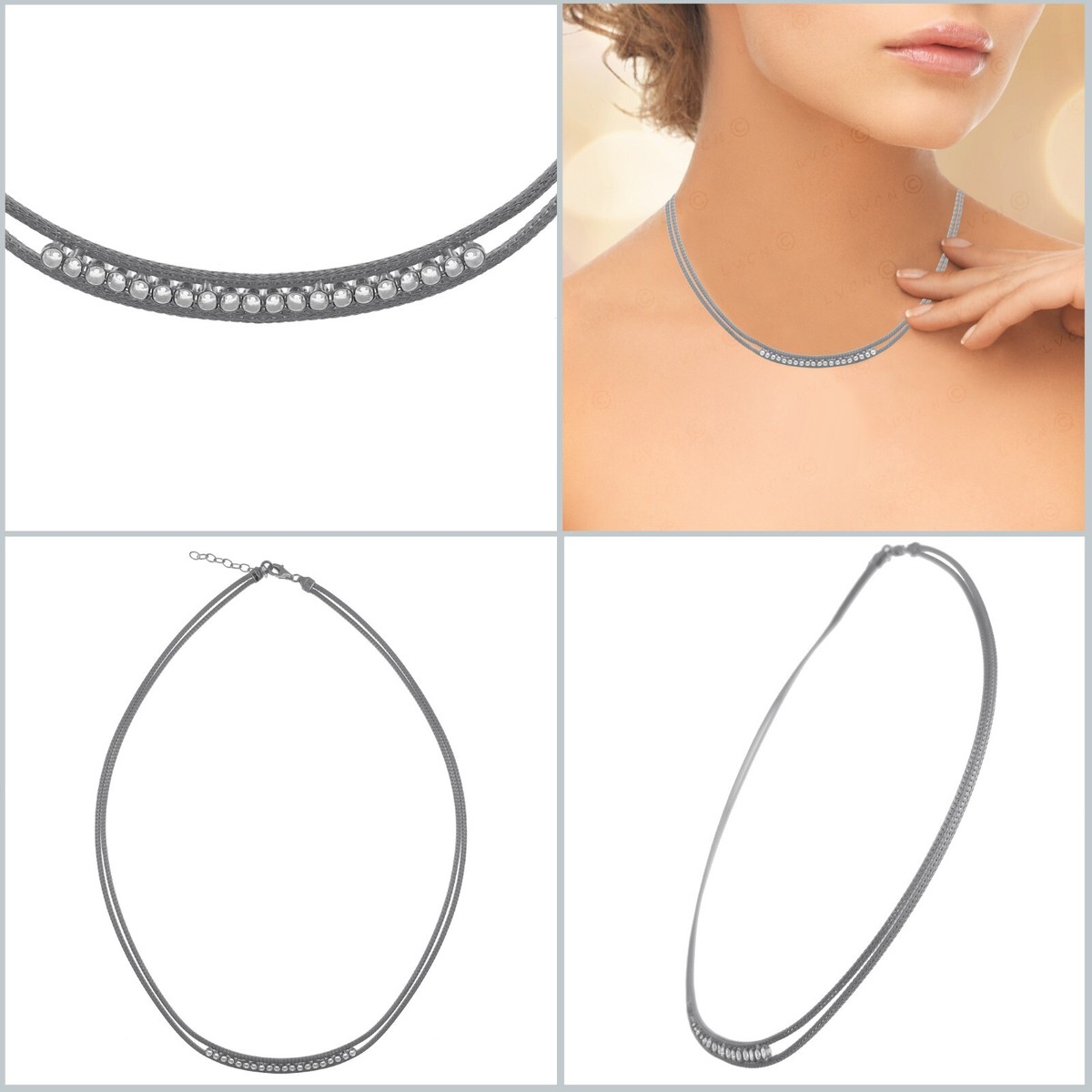 Collier Ras De Cou En Argent Rhodié Et Zirconium - Longueur 41 Cm Ajustable, élégant Et Brillant