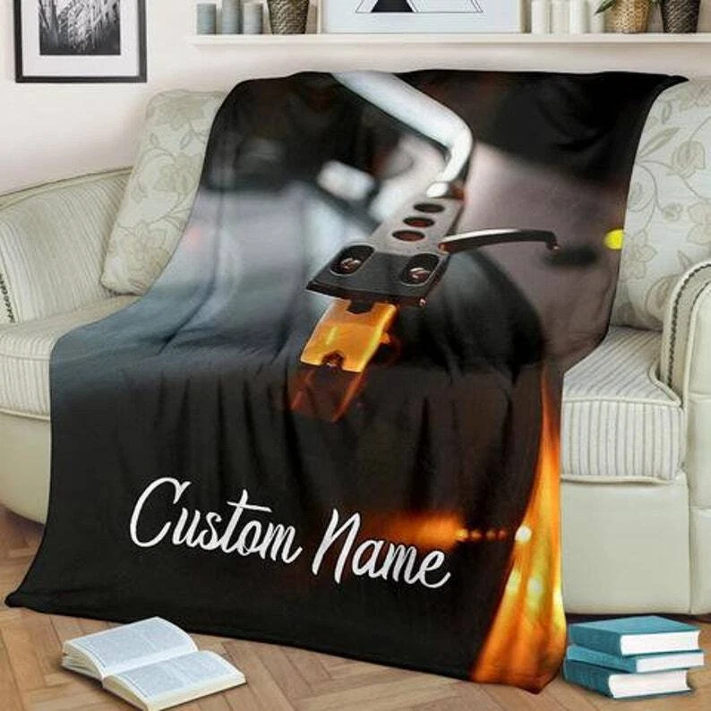 Cobertor de vinil para DJ nome personalizado lance lã aconchegante sofá cama de pelúcia presente - Imagem 3 de 4