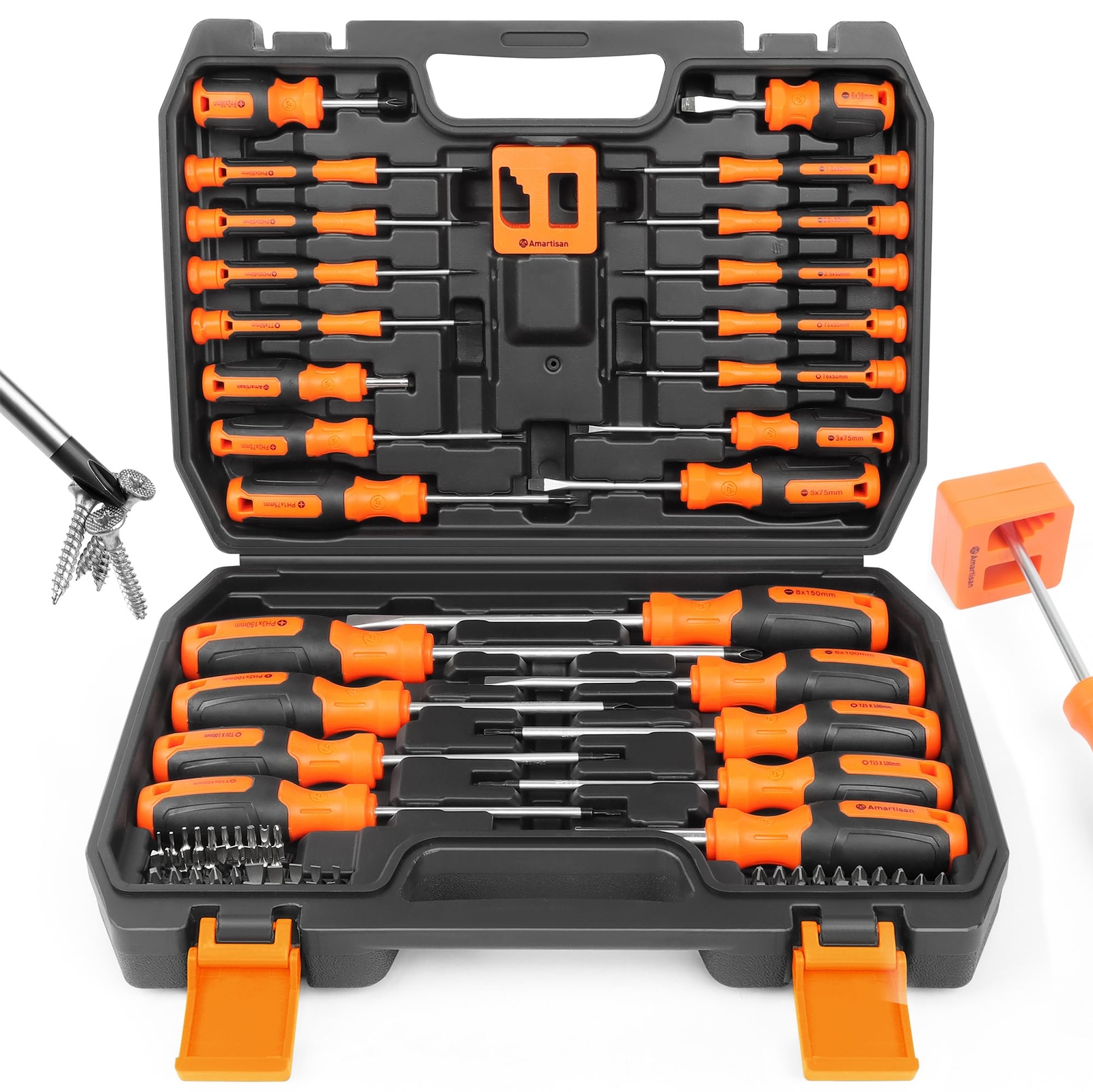 86-Piece Magnetic Screwdriver Set with Case - Slotted, Phillips, Hex & Torx Bits for Versatile Use