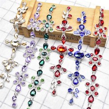 1X Rhinestone Applique Crystal Shiny Diamante Floral Chain Trims Decor Sew Multi
