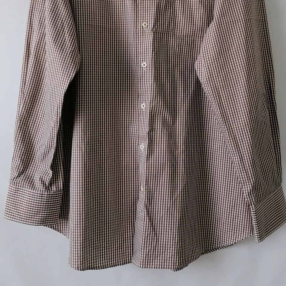 Camisa de vestir Peter Millar para hombre blanca marrón a cuadros manga larga talla XL Foto 3 de 4