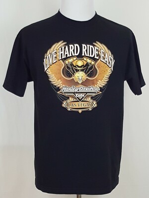 Harley Davidson Cafe Las Vegas T Shirt Size L Mens Black Graphic 2 Sided Vintage