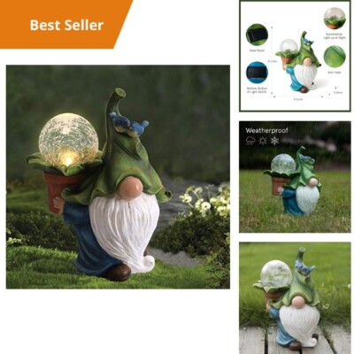 Outdoor Solar Powered Garden Gnome Statue with Magic Ball, Weatherproof & Anti-F