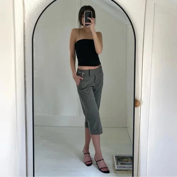 XOXO Vintage Y2K Linen Pinstripe Capri Pants Grey Size 7/8 - Image 3 of 4
