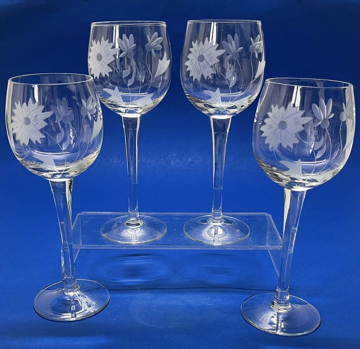 Vintage Crystal Stemware Wine Glasses Cordial with Etched Flowers set