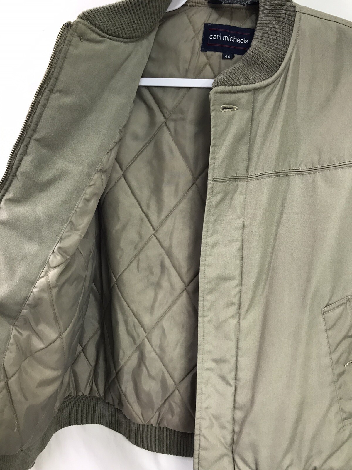 Men’s Quilted Tan/Beige Bomber Jacket Coat Size 40 by… Gem