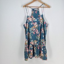 Maisu womens slip dress size M teal green floral sleeveless 060243