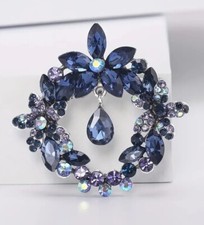 2" Silver-Tone Wreath Rhinestone Brooch Lapel Pin New Free Ship B1857