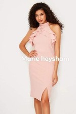 SELECT PINK FRILL SLEEVELESS HIGH HALTER NECK BODYCON PARTY DRESS BNWT SIZE 18