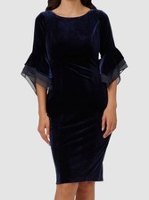 Adrianna Papell Women's Blue Velvet Sheath Dress Size 8