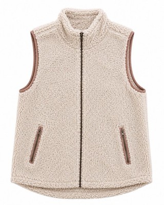 Thread & Supply Sherpa Fleece Vest XL Beige Full Zip Teddy Plush Pockets