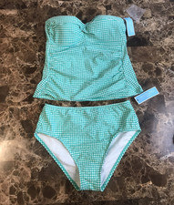 Lands End Draper James 2 Piece Swimsuit Bathing Suit Size L Gingham NWT