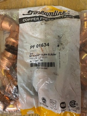 (10 Pack) Streamline 90 Deg Short Turn Elbow 3/4'' PF 01634 Press x Press PF01634