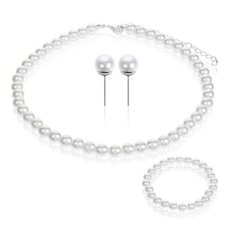 3Pcs Pearl Set Jewelry for Women, Pearl Necklace Earring Set Gifts for Grandm...