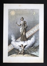 1898 Astronomy Atlas Print Urania w Celestial Globe Zodiac Stars Sun Moon Cherub