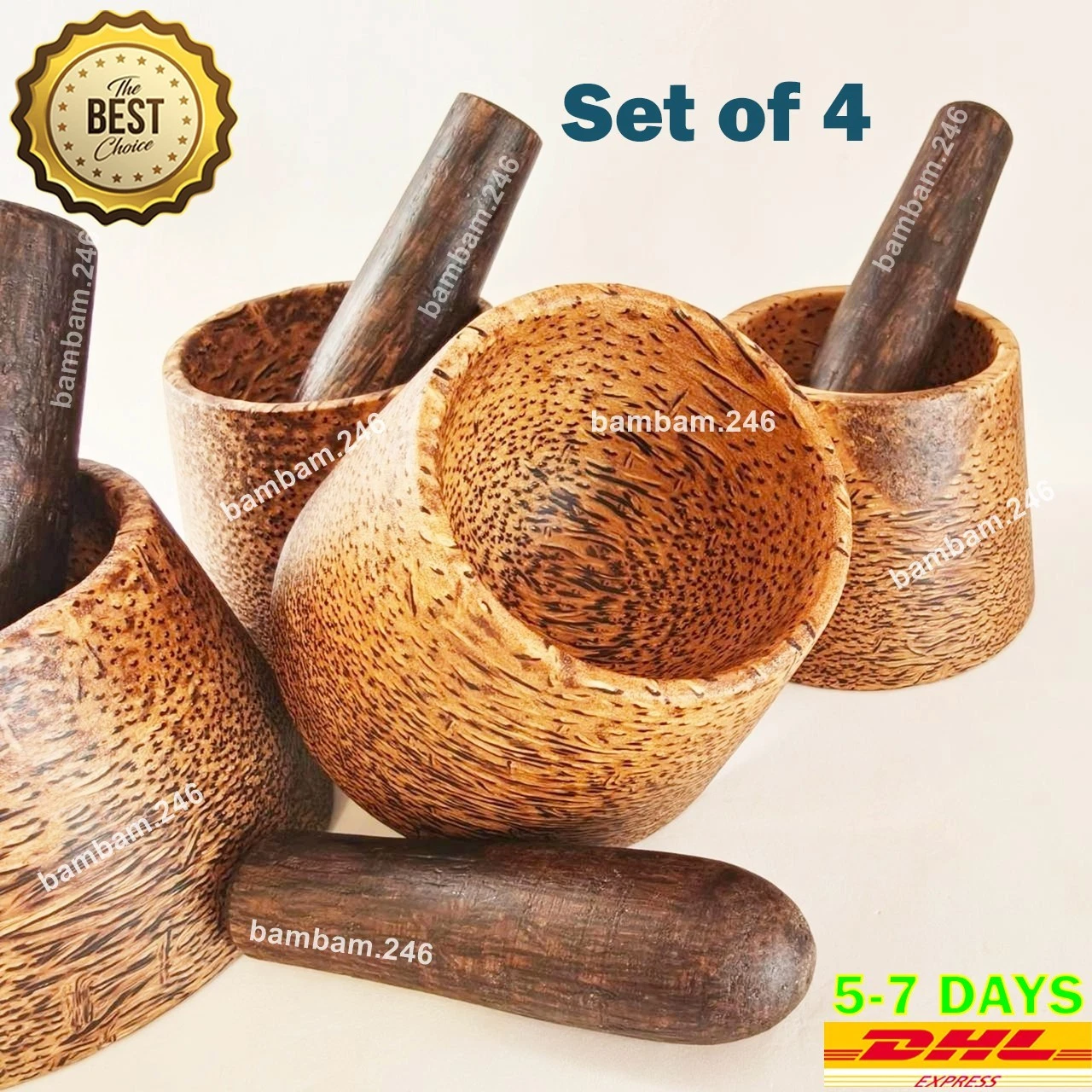 Set of 4 Mini Wooden Mortar & Pestle H 2.5" x Diameter 3.5 " Grinding Bowl Set G
Opens in a new wind